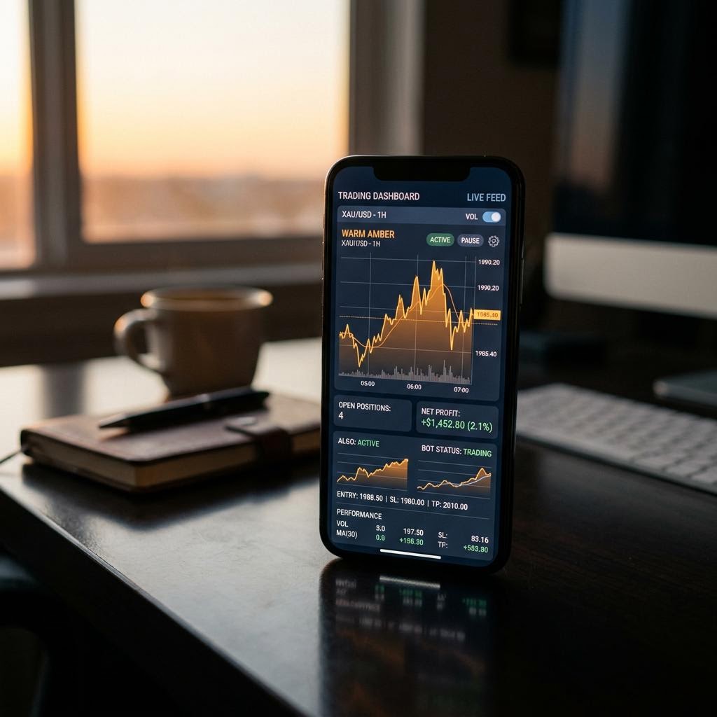 Tableau de bord de trading Cerulevane affiché sur smartphone